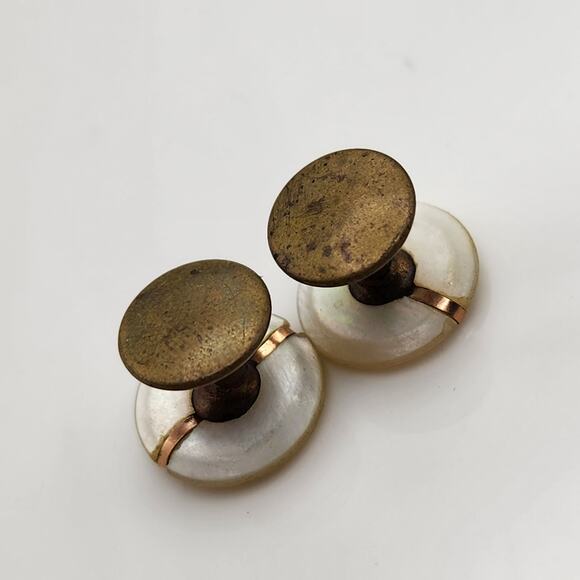 Antique Vintage Mother of Pearl Gold Stripe Cuff Links Cufflinks - Picture 5 of 6